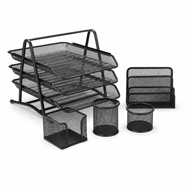 Mesh Metal Desk Set - 5 Pieces