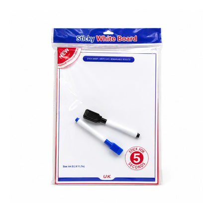 Sticky whiteboard with markers
