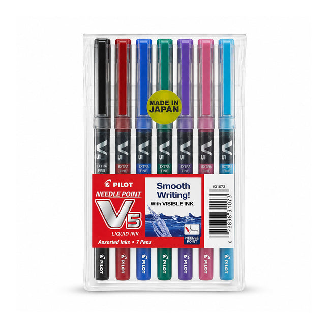 Pilot needle point V5 liquid ink assorted colors of 7