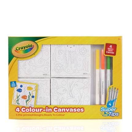 Crayola 4 Pre-Printed Canvases 12x12 CM + 4 super tip Markers
