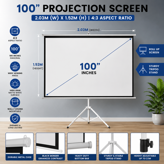 100" PROJECTION SCREEN  2.03M X 1.52M