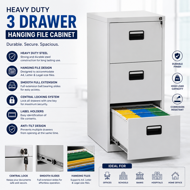 Heavy duty three drawers hanging files cabinets